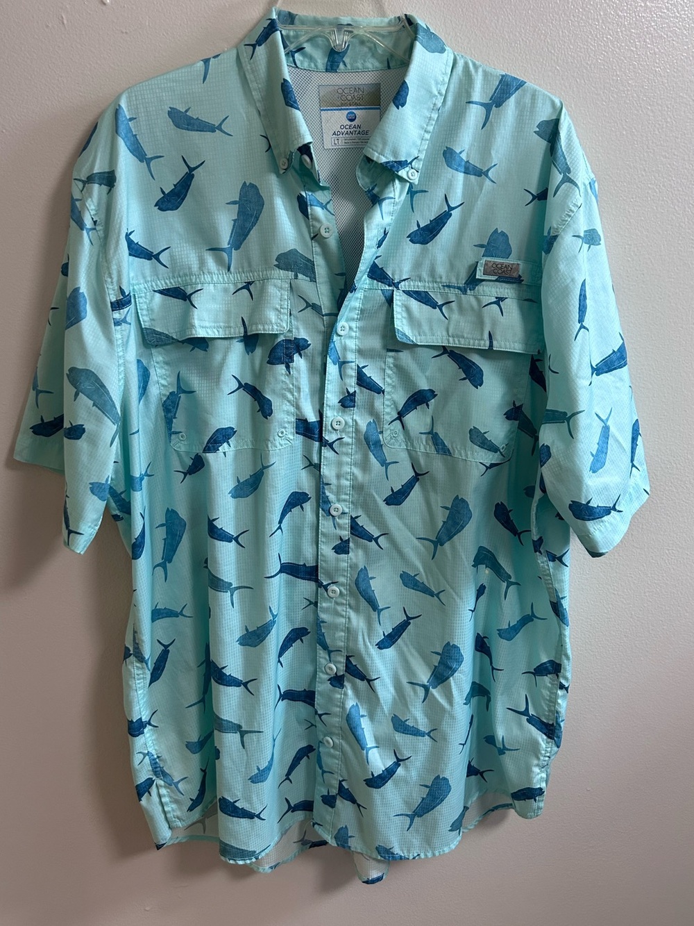Ocean Coast Men's Ocean Advantage SS Vented Fishing Shirt Mahi Mahi Print LT